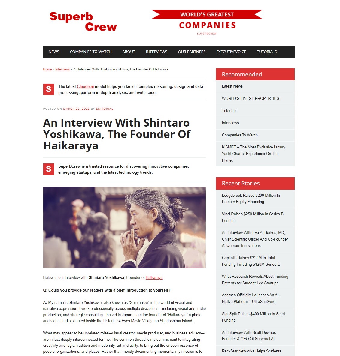 SuperbCrew 掲載インタビュー — An Interview with Shintaro Yoshikawa, the Founder of Haikaraya